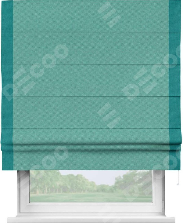 Римская штора «Кортин» с кантом Стрим Дуо, для проема, ткань лён димаут, бирюзовый