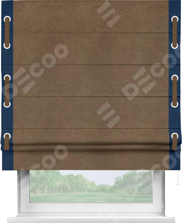 Римская штора «Кортин» с кантом Стрим Дуо (люверсы с пояском), для проема, ткань софт однотонный бронзовый