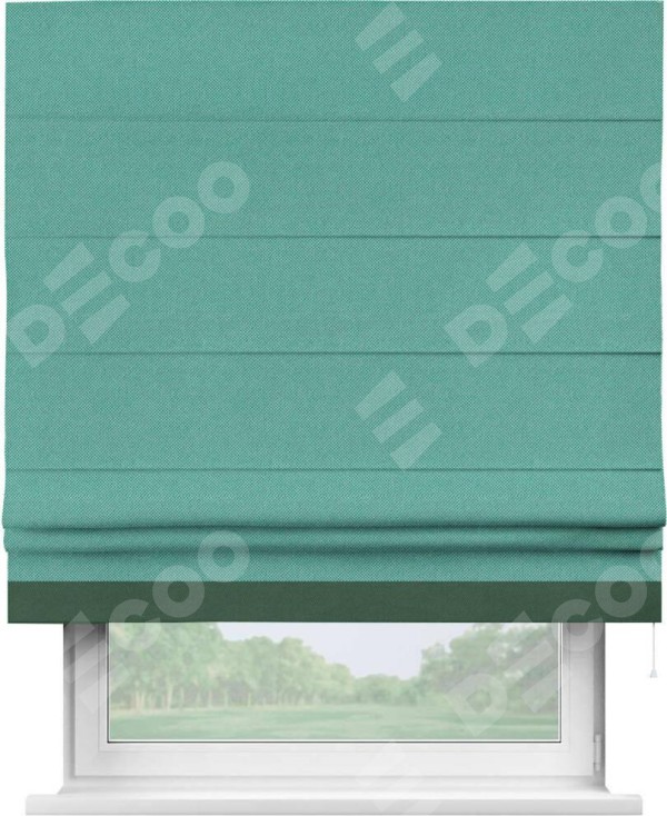 Римская штора «Кортин» с кантом Джестер, для проема, ткань лён димаут, бирюзовый