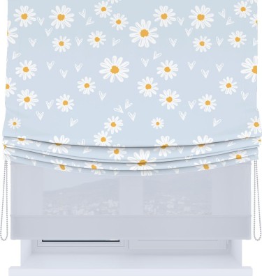 Римская штора «Кортин», день-ночь с мягкими складками, «Летние ромашки»