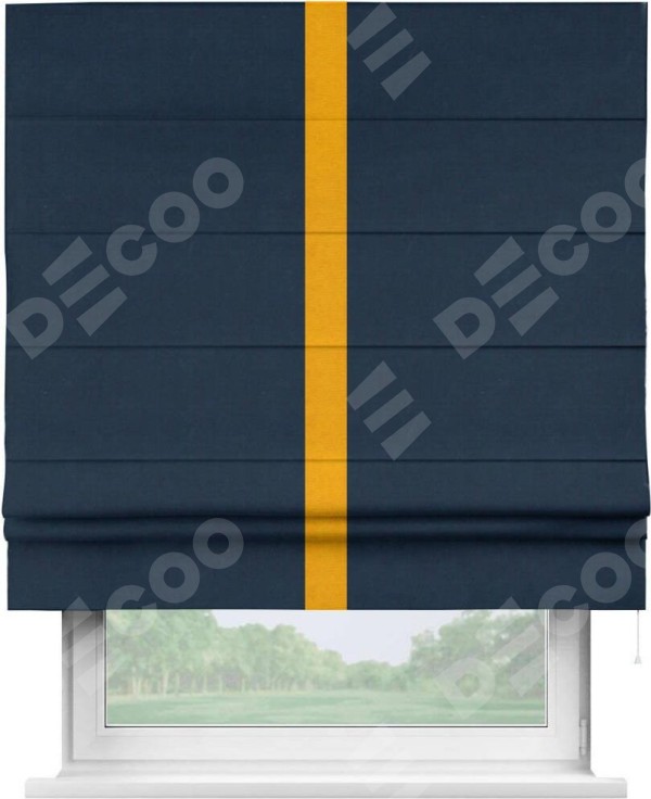 Римская штора «Кортин» с кантом Хайвэй, для проема, ткань вельвет темно-синий
