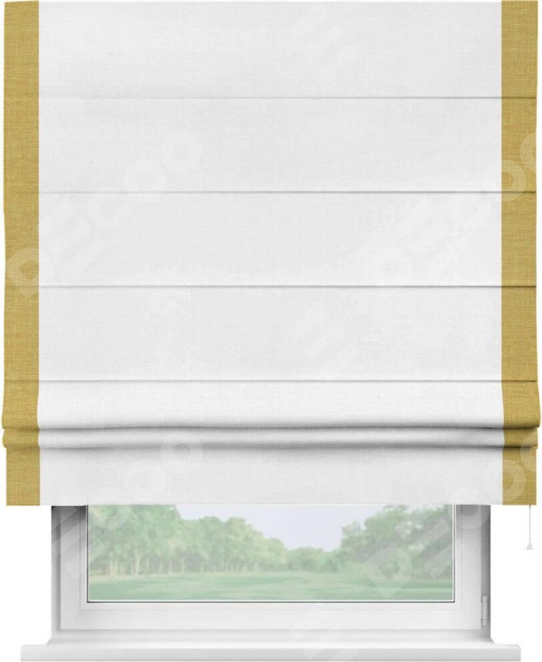 Римская штора «Кортин» с кантом Стрим Дуо, для проема, ткань лён белый, ширина 40-60 см