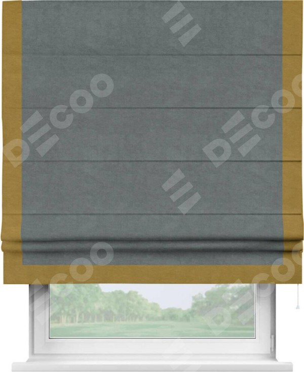 Римская штора «Кортин» с кантом Виктория, для проема, ткань вельвет серый