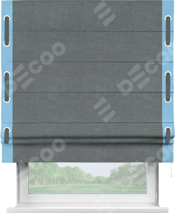 Римская штора «Кортин» с кантом Стрим Дуо (люверсы с пояском), для проема, ткань вельвет серый