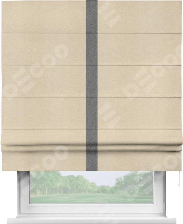 Римская штора «Кортин» с кантом Хайвэй, для проема, ткань софт однотонный бежевый лайт