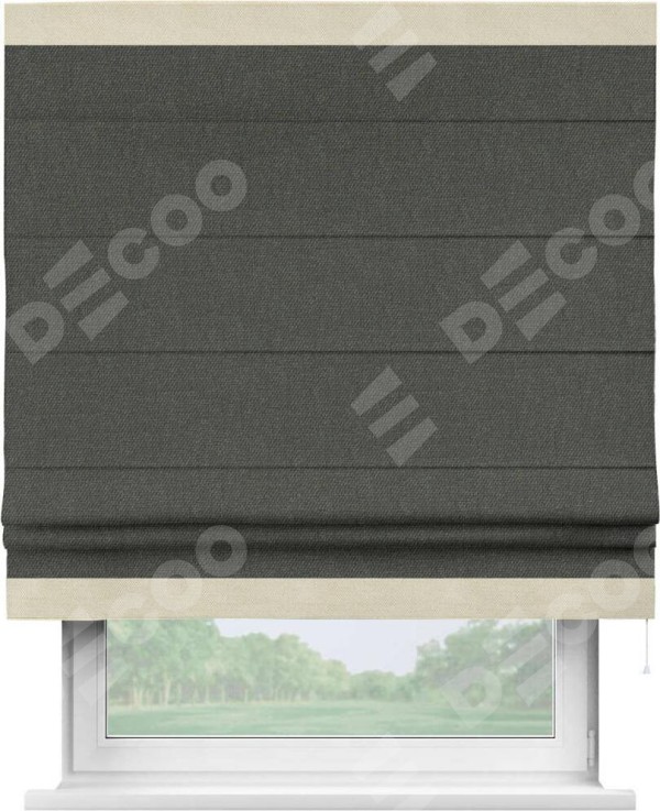 Римская штора «Кортин» с кантом Горизонт, для проема, ткань лён димаут, графитово-серый