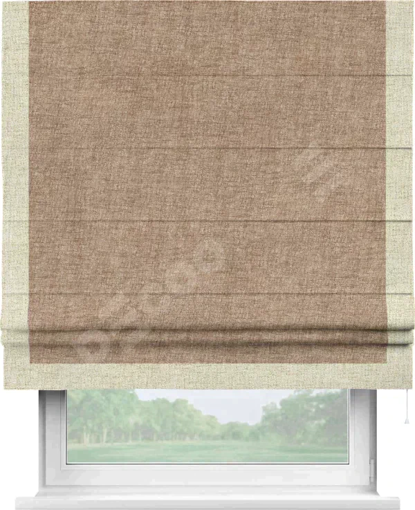 Римская штора «Кортин» для проёма, рогожка димаут светло-коричневый, с кантом Виктория