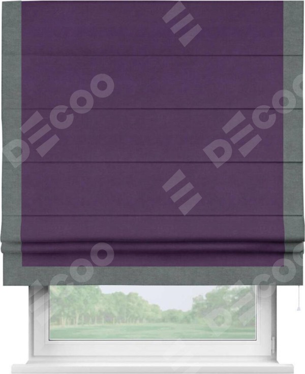 Римская штора «Кортин» с кантом Виктория, для проема, ткань вельвет темно-фиолетовый