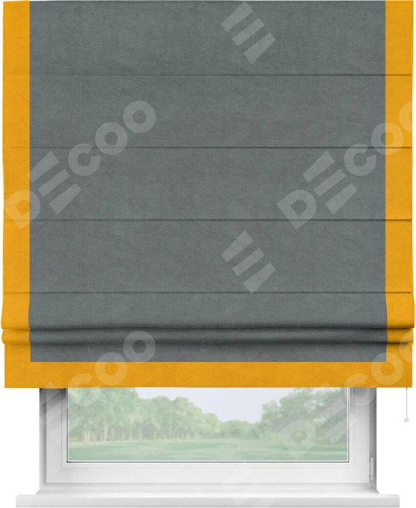 Римская штора «Кортин» с кантом Виктория, для проема, ткань вельвет серый