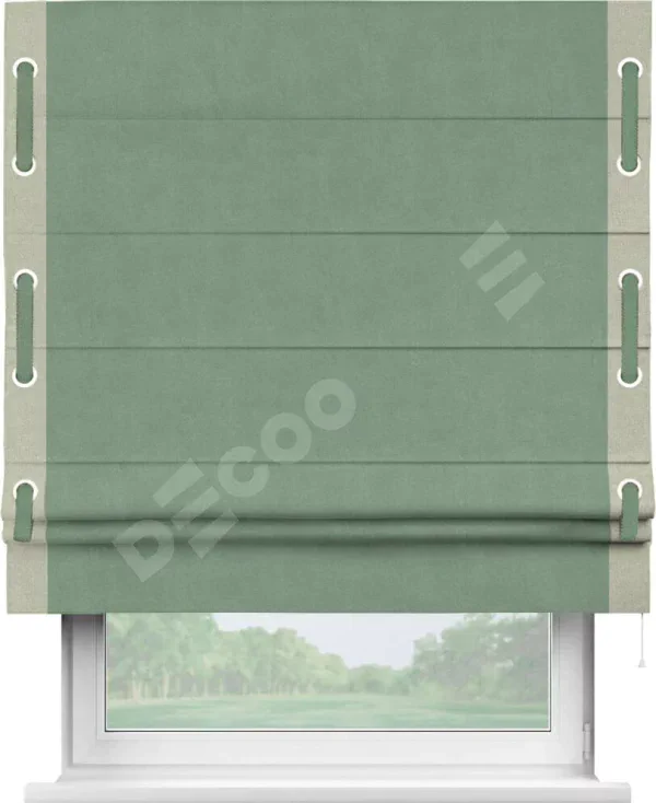 Римская штора «Кортин» с кантом Стрим Дуо (люверсы с пояском), для проема, лён блэкаут светло-бирюзовый