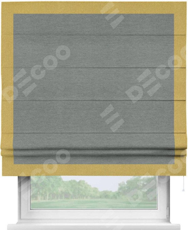 Римская штора «Кортин» с кантом Чесс, для проема, ткань твид блэкаут, серый