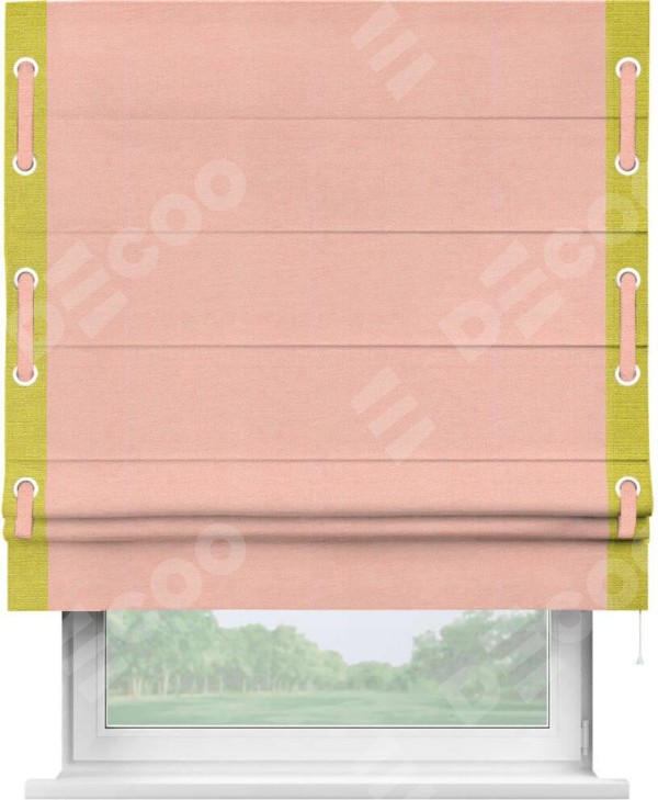 Римская штора «Кортин» с кантом Стрим Дуо (люверсы с пояском), для проема, ткань лён розовый