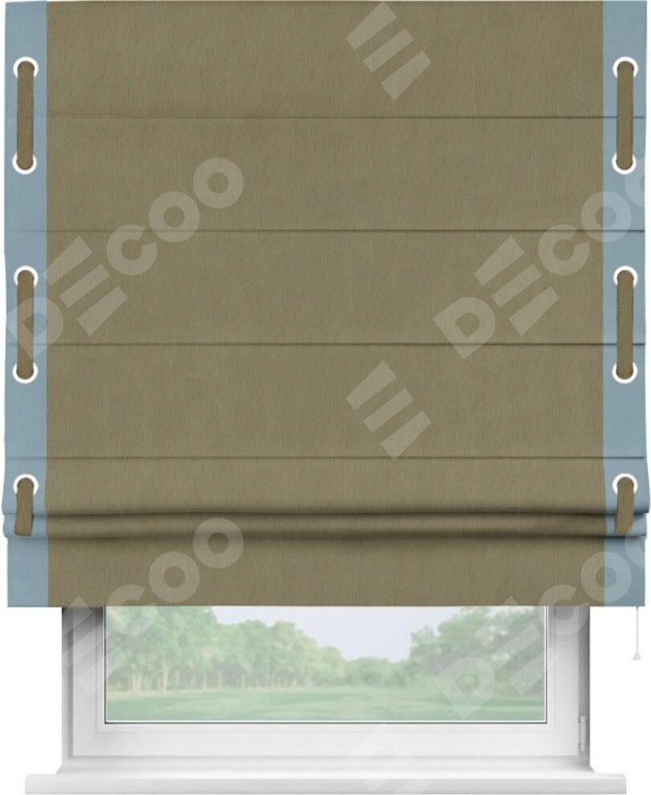 Римская штора «Кортин» с кантом Стрим Дуо (люверсы с пояском), для проема, ткань блэкаут однотонный бежево-золотой