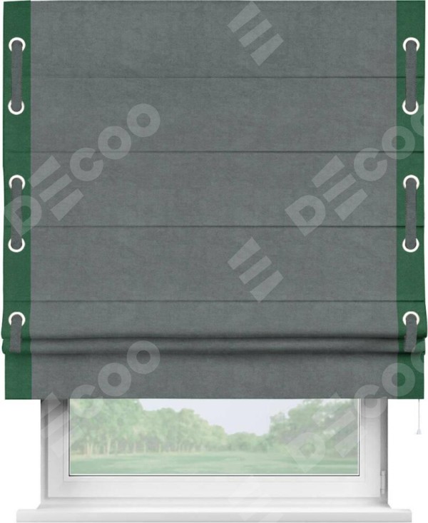 Римская штора «Кортин» с кантом Стрим Дуо (люверсы с пояском), для проема, ткань вельвет серый