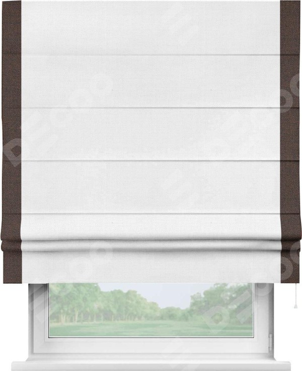 Римская штора «Кортин» с кантом Стрим Дуо, для проема, ткань лён белый, ширина 40-60 см