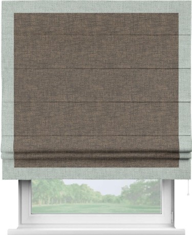 Римская штора «Кортин» с кантом Чесс, для проема, ткань рогожка димаут, коричневый